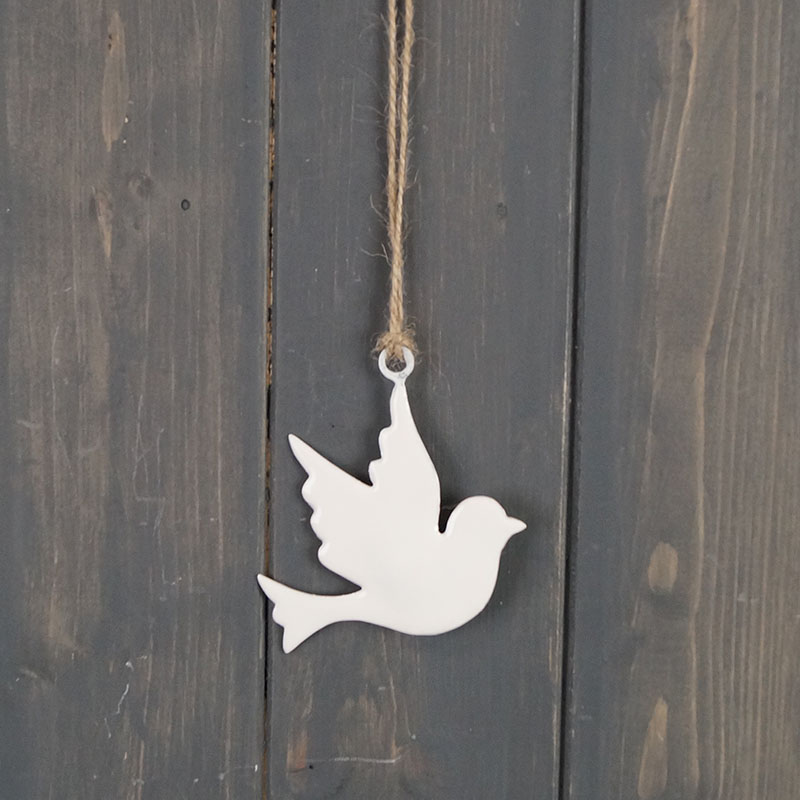 White Enamel Hanging Dove (8cm) detail page